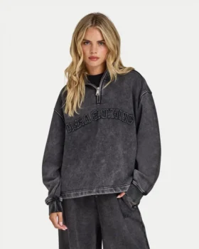 Signature-Sweatshirt für Damen mit ¼-Reißverschluss, gewaschen, Oversize